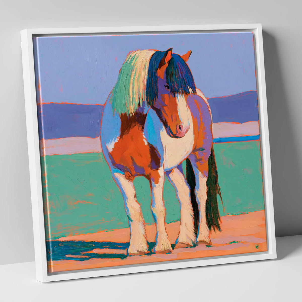 Vibrant Coloured Cob Portrait horse breed canvas wall art in white frame