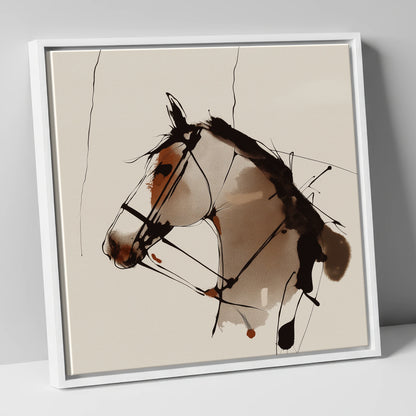 Raw Ink Equine Profile horse portrait canvas wall art in white frame