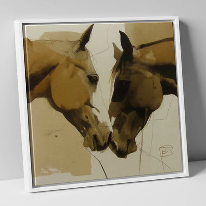 A Silent Bond horse portrait canvas wall art in white frame