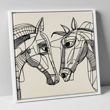 Linear Equine Connection horse portrait canvas wall art in white frame