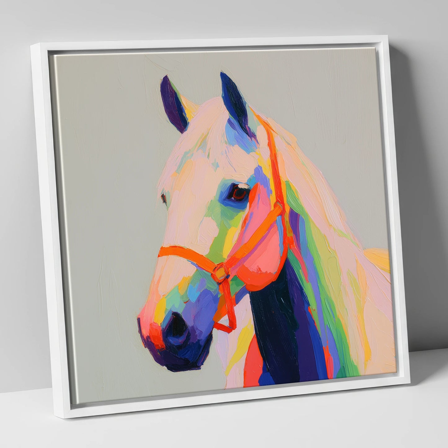 Prismatic Equine Profile horse portrait canvas wall art in white frame
