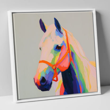 Prismatic Equine Profile horse portrait canvas wall art in white frame