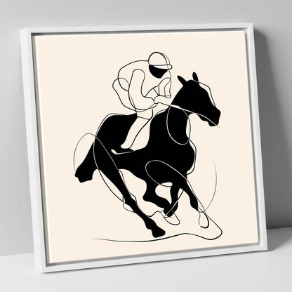 Silhouetted Gallop racing horse canvas wall art in white frame