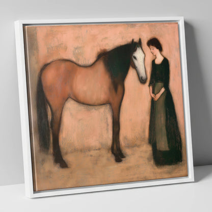 The Quiet Bond horse & rider canvas wall art in white frame