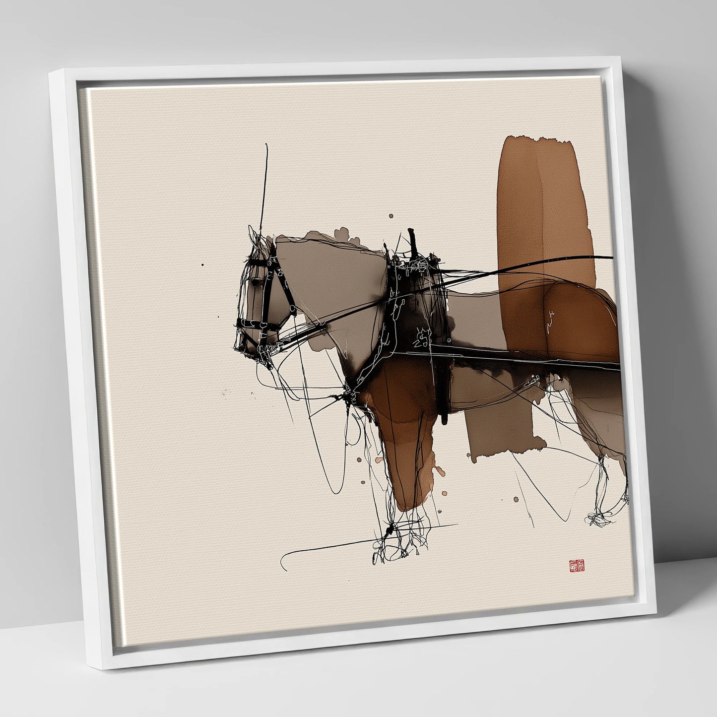 Harnessed Form working horse canvas wall art in white frame