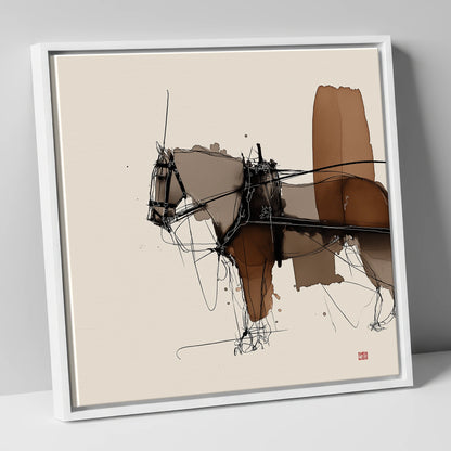 Harnessed Form working horse canvas wall art in white frame