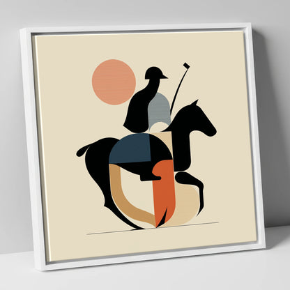 Mid-Century Polo Match polo horse canvas wall art in white frame