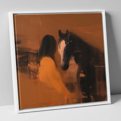 Unspoken Bond horse & rider canvas wall art in white frame