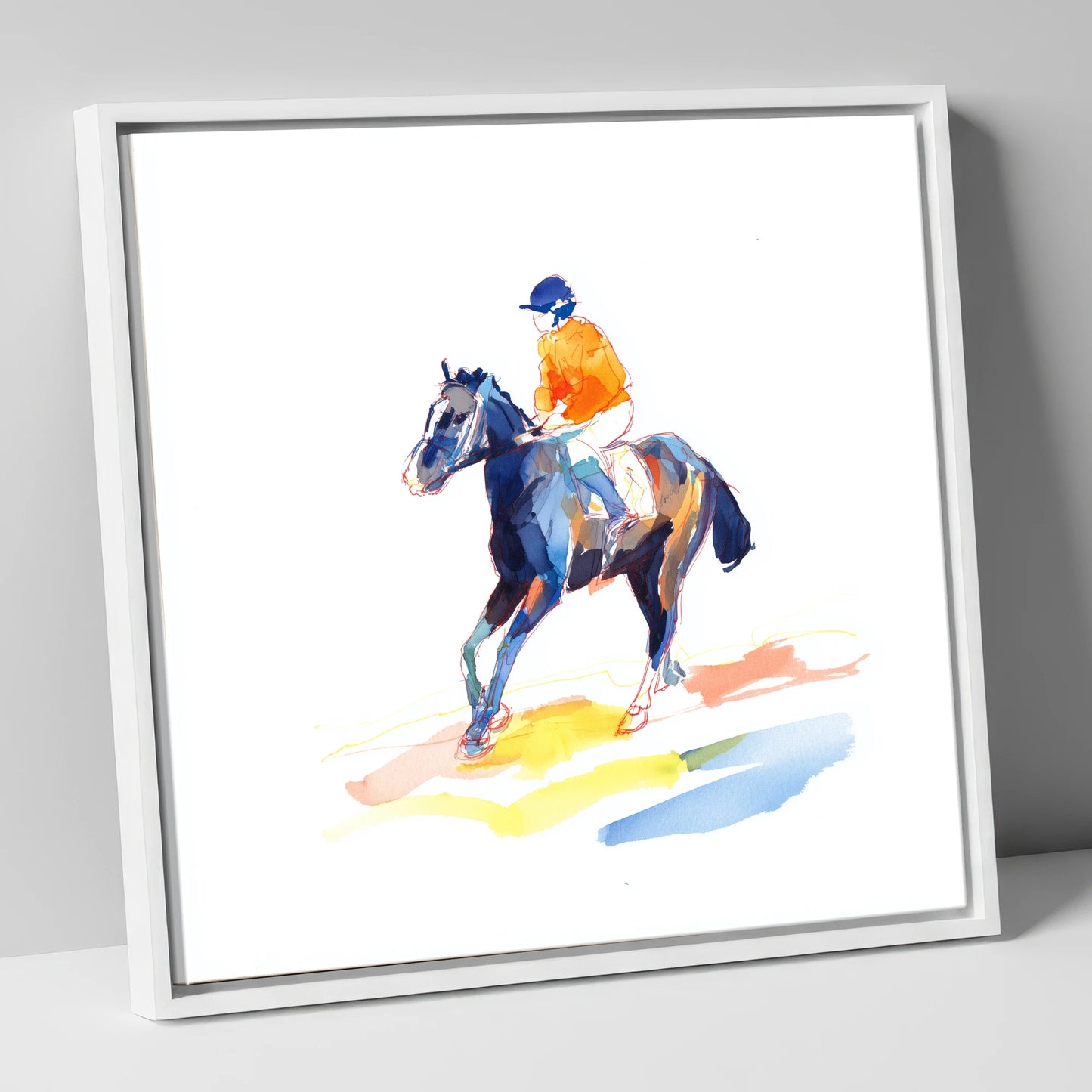 Vivid Racing Colours racing horse canvas wall art in white frame