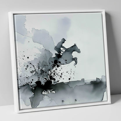 Monochrome Momentum show jumping horse canvas wall art in white frame