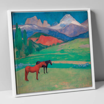 Crimson Mountain Companions horse landscape canvas wall art in white frame