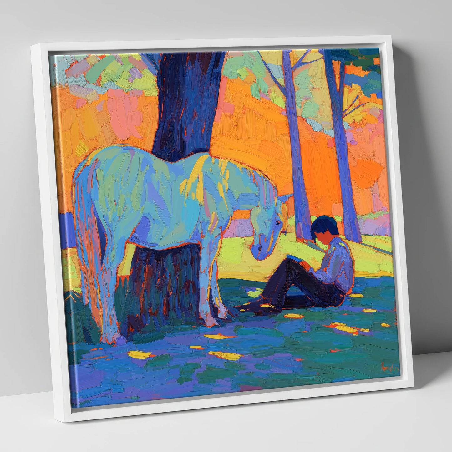 Shared Solitude horse & rider canvas wall art in white frame