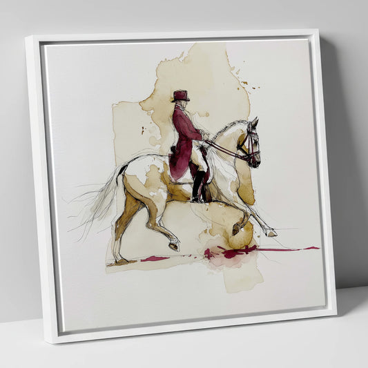 Collected Elegance dressage horse canvas wall art in white frame