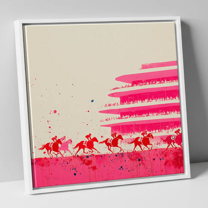 Magenta Grandstand Sprint racing horse canvas wall art in white frame