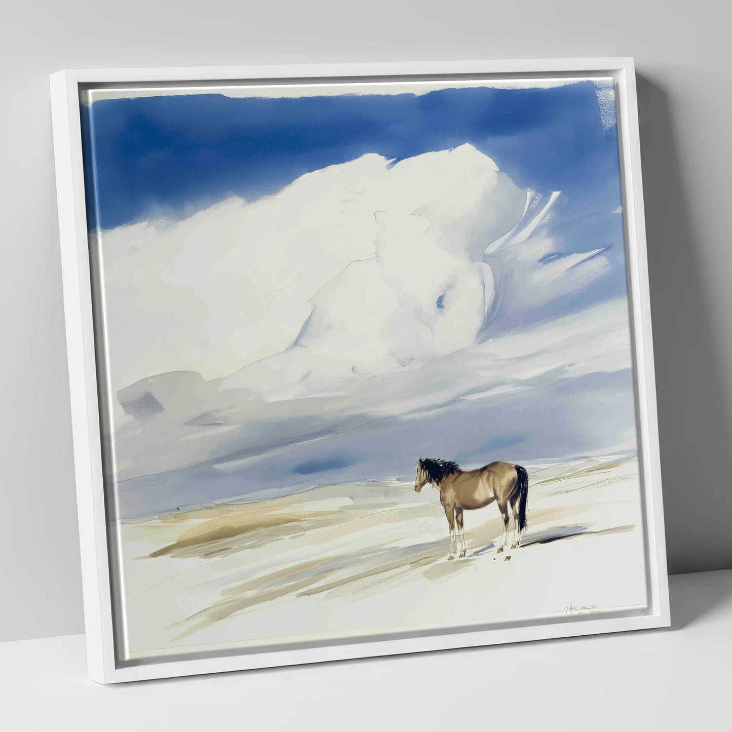 Beneath the Gathering Sky horse landscape canvas wall art in white frame