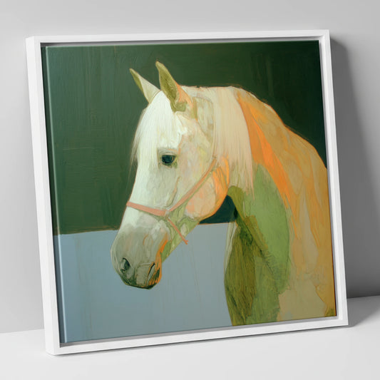 Painted Grey Profile horse breed canvas wall art in white frame
