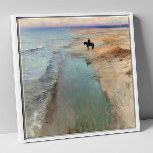 Coastal Solitude horse landscape canvas wall art in white frame