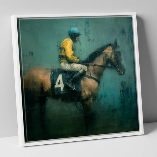 Before the Off racing horse canvas wall art in white frame