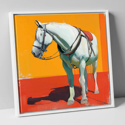 Vibrant Harnessed Grey working horse canvas wall art in white frame