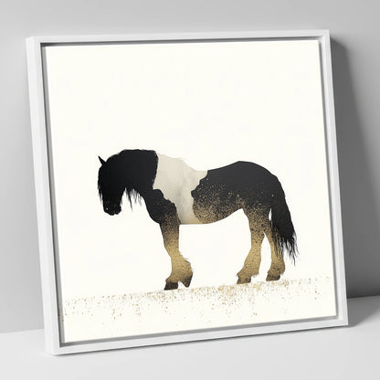 Gilded Piebald Profile horse breed canvas wall art in white frame