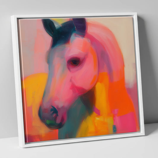 Radiant Equine Spirit horse portrait canvas wall art in white frame