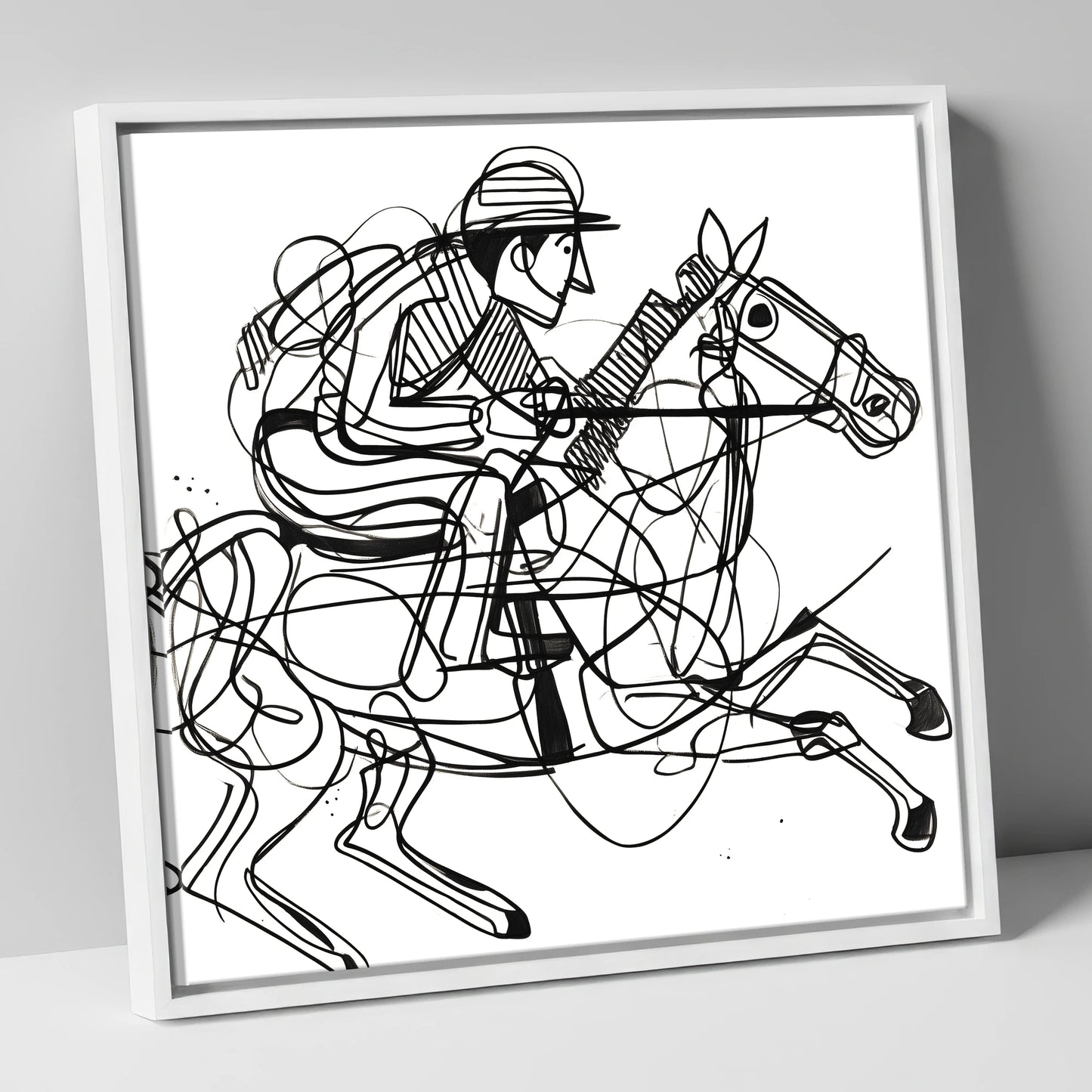The Abstract Sprint racing horse canvas wall art in white frame