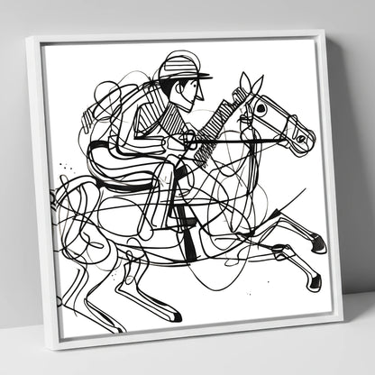 The Abstract Sprint racing horse canvas wall art in white frame