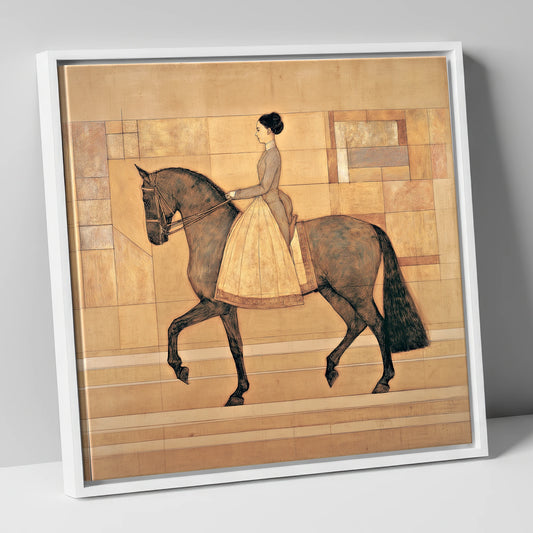 Golden Era Dressage dressage horse canvas wall art in white frame