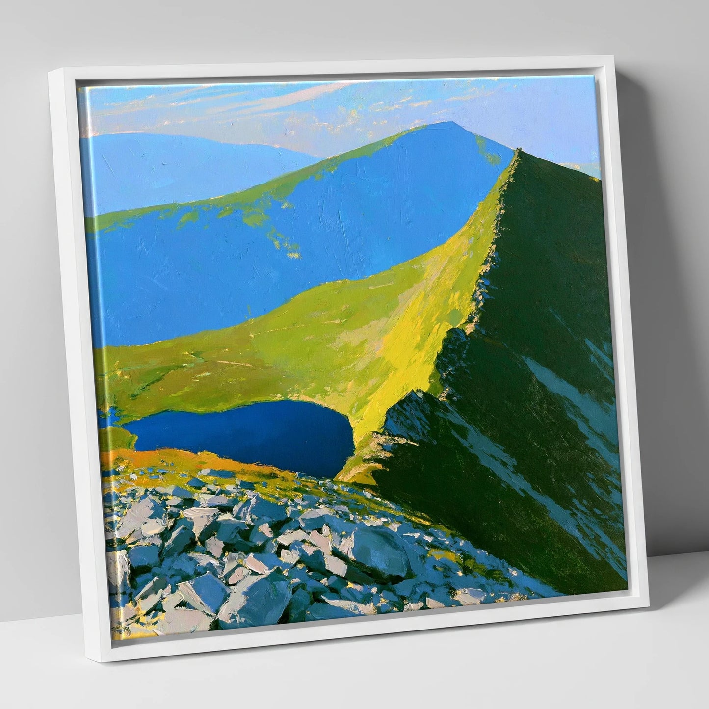 Vibrant Mountain Tarn Landscape horse landscape canvas wall art in white frame