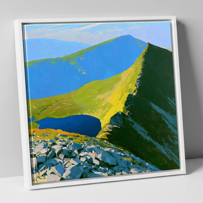 Vibrant Mountain Tarn Landscape horse landscape canvas wall art in white frame