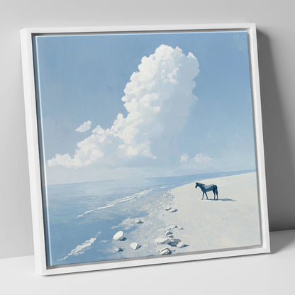 Solitary Coastal Watch horse landscape canvas wall art in white frame