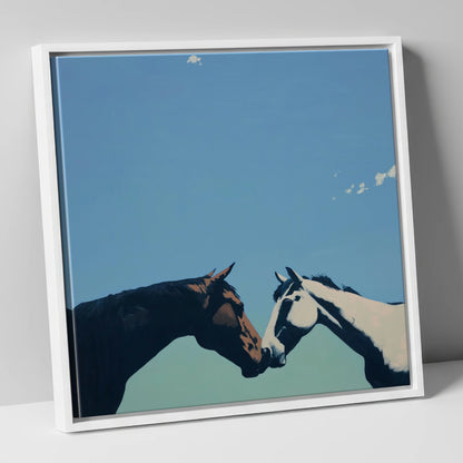 Quiet Connection horse portrait canvas wall art in white frame