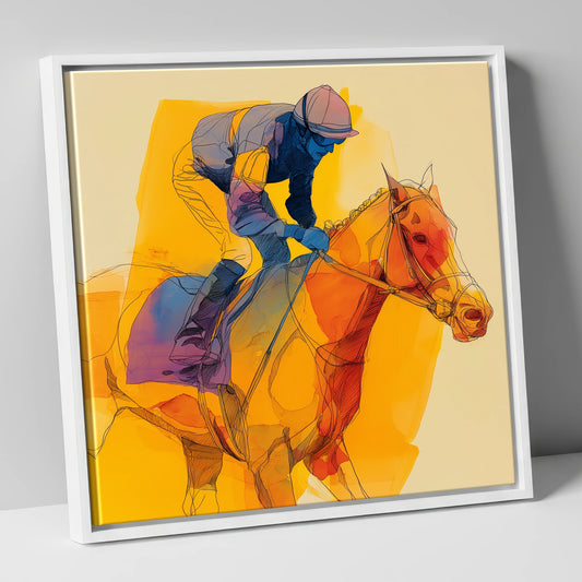 The Final Furlong racing horse canvas wall art in white frame