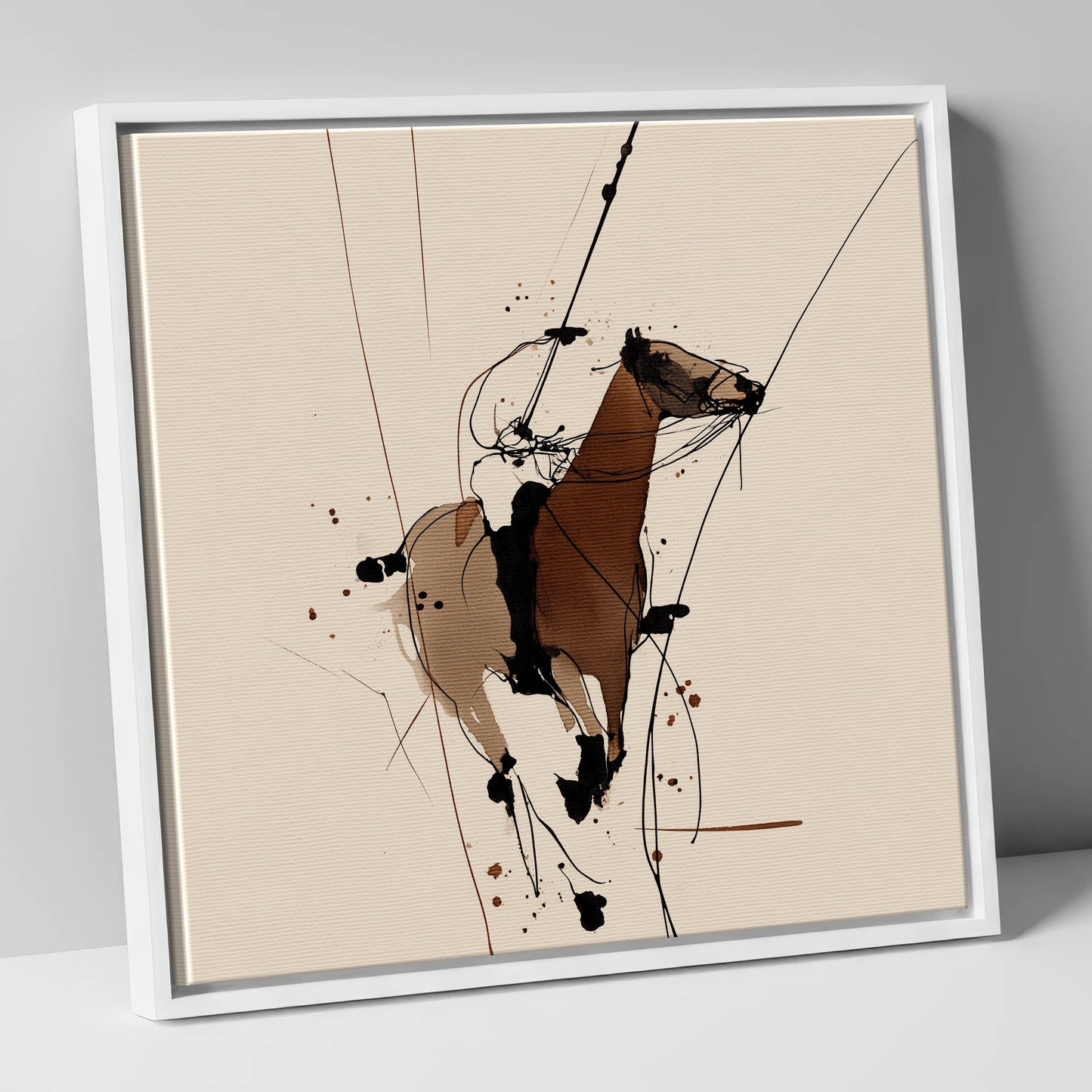 Dynamic Polo Strike polo horse canvas wall art in white frame