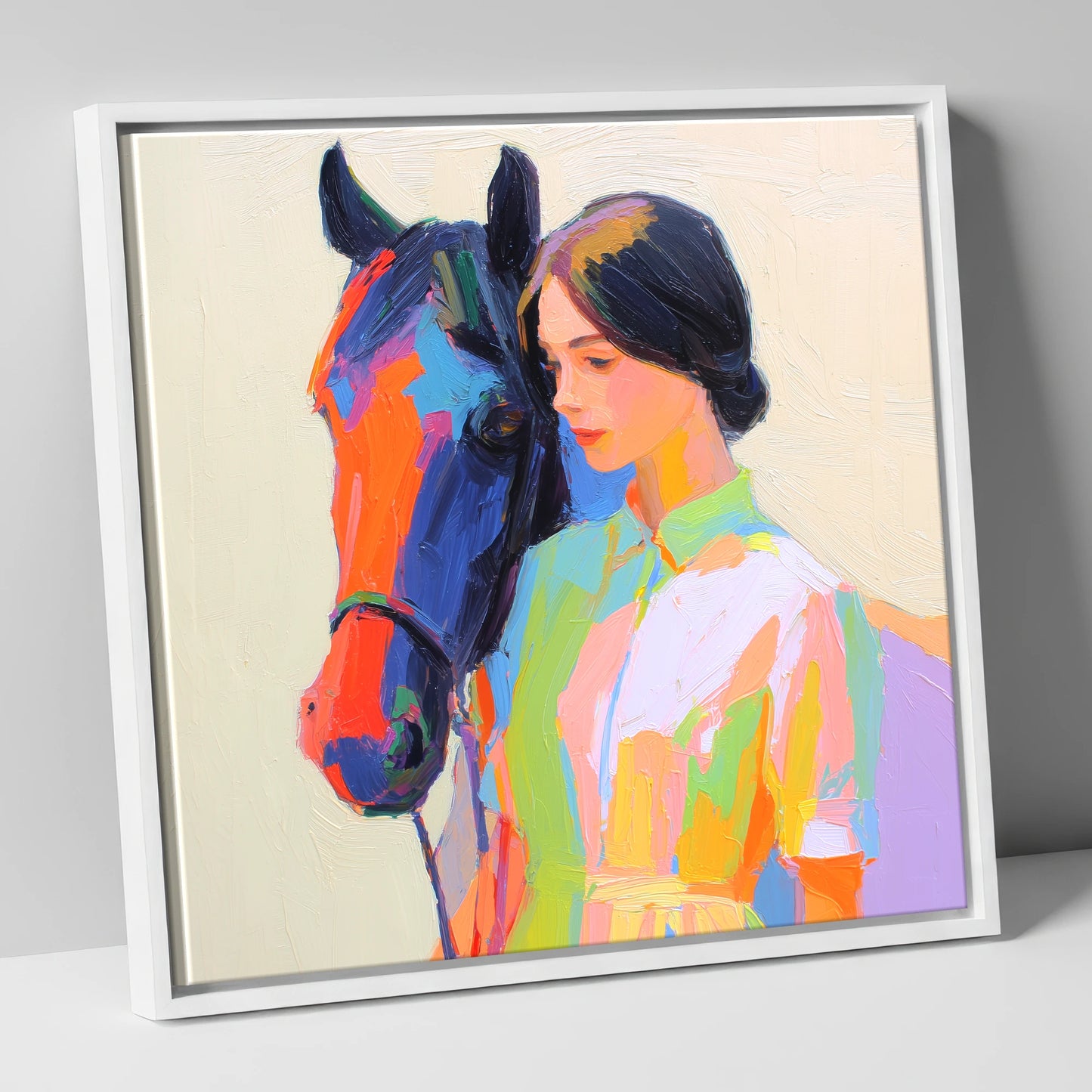 Radiant Companionship horse & rider canvas wall art in white frame