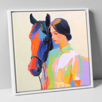 Radiant Companionship horse & rider canvas wall art in white frame