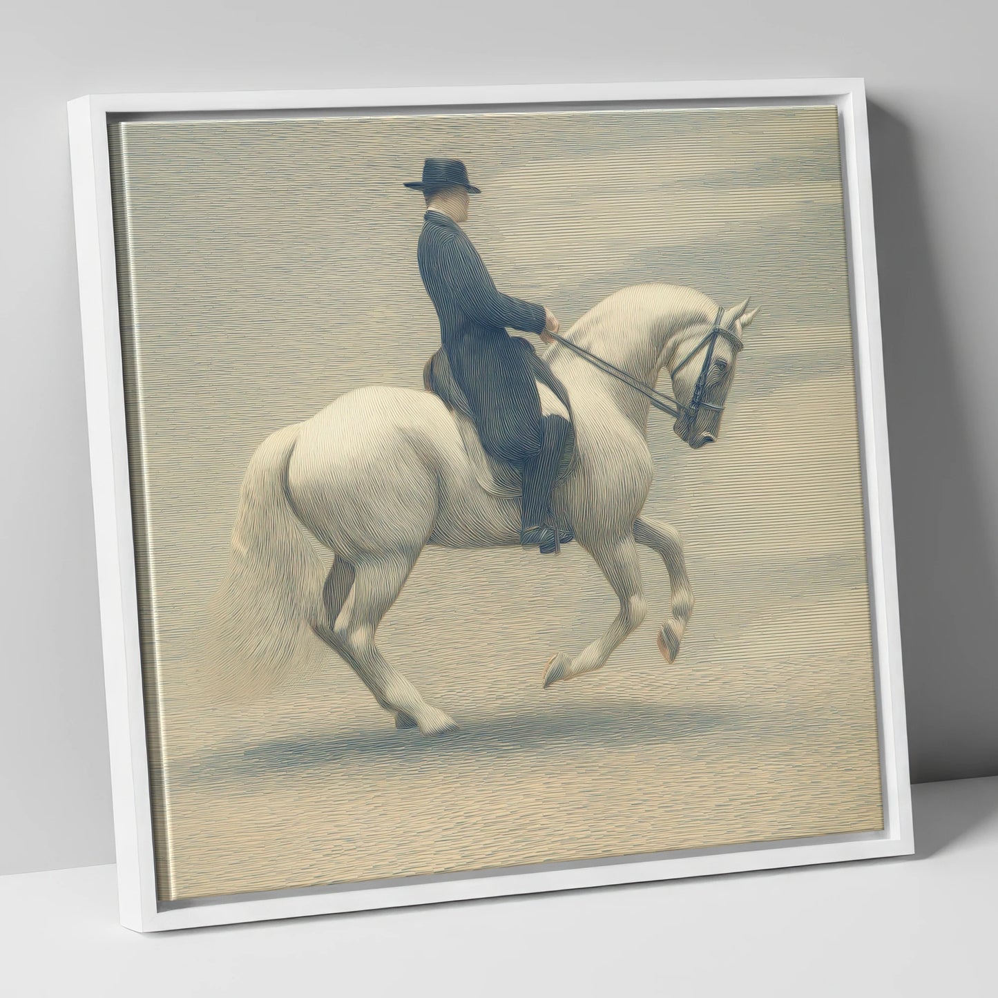 Classical Dressage Harmony dressage horse canvas wall art in white frame