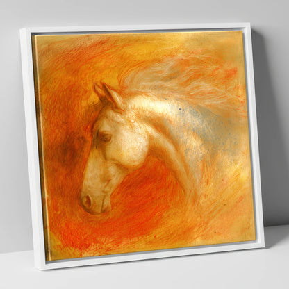 Radiant Terracotta Spirit horse portrait canvas wall art in white frame