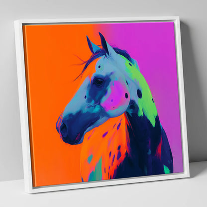 Neon Appaloosa Portrait horse breed canvas wall art in white frame