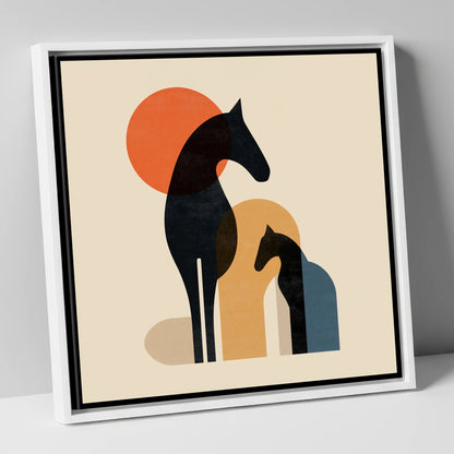 Geometric Equine Harmony horse & rider canvas wall art in white frame
