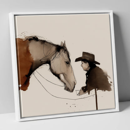 The Stockman's Bond western horse canvas wall art in white frame