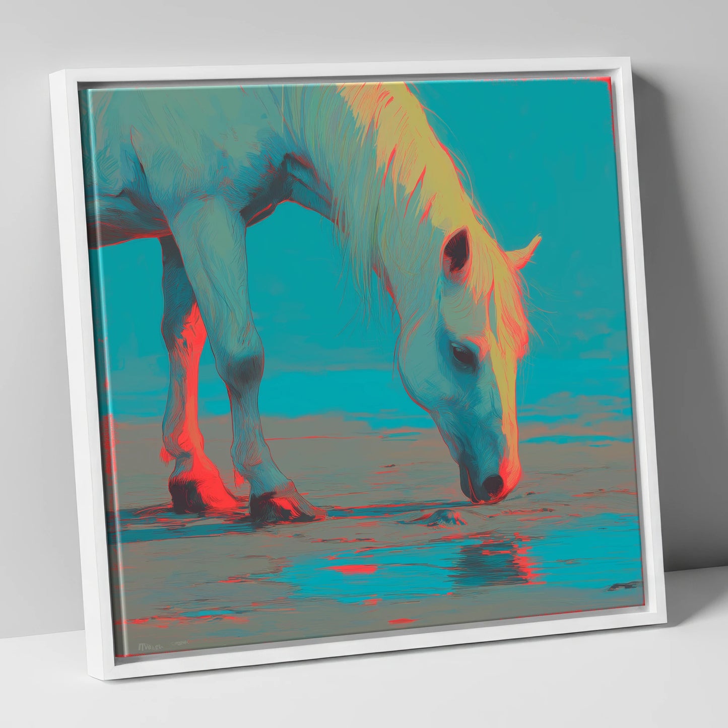 Electric Tide horse landscape canvas wall art in white frame