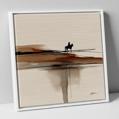 Horizon Rider western horse canvas wall art in white frame