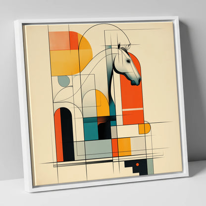 Architectural Equine Profile horse stable canvas wall art in white frame