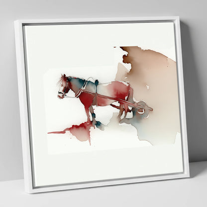 Crimson Draught in Harness working horse canvas wall art in white frame