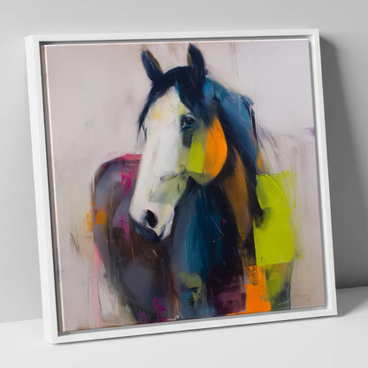 Vivid Equine Expression horse portrait canvas wall art in white frame