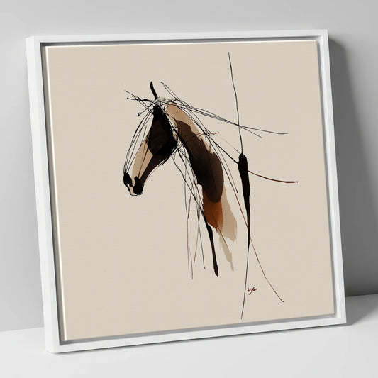 Fluid Grace horse portrait canvas wall art in white frame