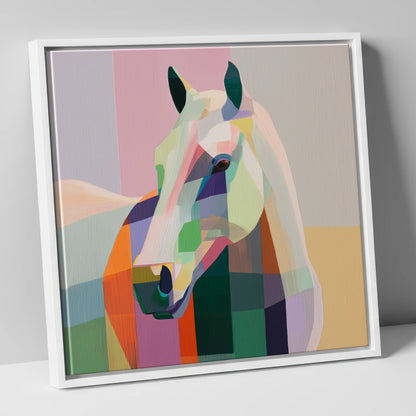Prismatic Equine Portrait horse portrait canvas wall art in white frame