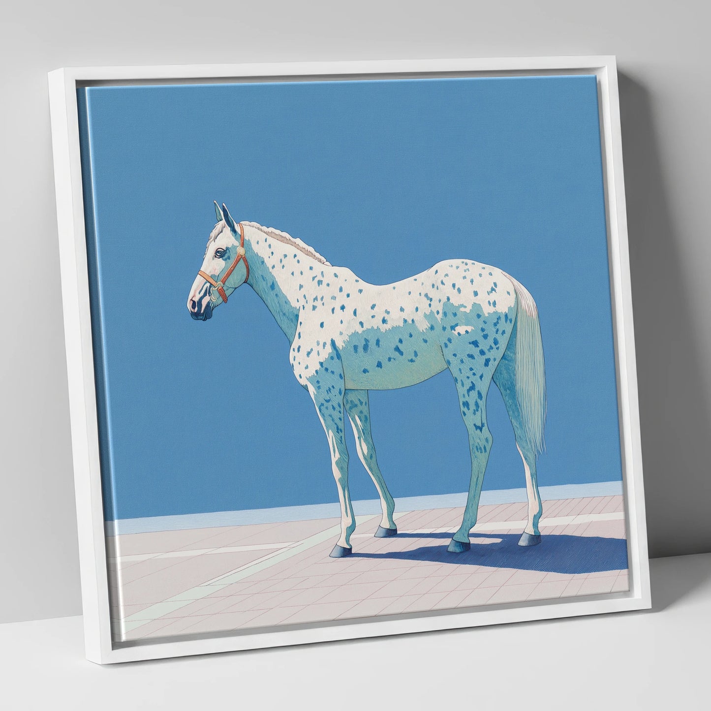 Appaloosa in Cerulean horse breed canvas wall art in white frame