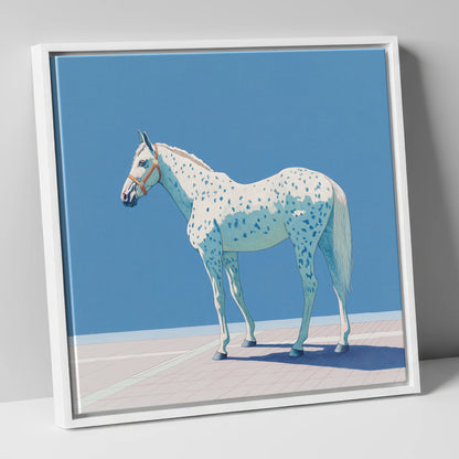 Appaloosa in Cerulean horse breed canvas wall art in white frame